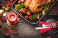 Thanksgiving. Holiday dinner. Table with roasted turkey Royalty Free Stock Photo