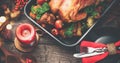 Thanksgiving. Holiday dinner. Served table with roasted turkey Royalty Free Stock Photo