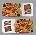 Thanksgiving horizontal banner set with round corners. Happy holiday background. Turkey day sale design.