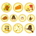 Thanksgiving Pilgrim Characters and Items Icon Set.