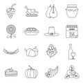 Thanksgiving icons set, outline style Royalty Free Stock Photo