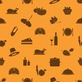 Thanksgiving icons set seamless autumn pattern