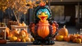 Thanksgiving inflatable turkey and pumpkins front yard display, exterior home decor Royalty Free Stock Photo