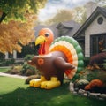 Thanksgiving inflatable turkey yard display, exterior home decor, seasonal decoration for thanksgiving Royalty Free Stock Photo