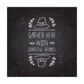 Thanksgiving label with text on chalkboard background Royalty Free Stock Photo