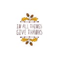 Thanksgiving label with text on white background Royalty Free Stock Photo