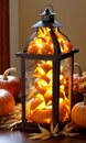 Thanksgiving A Lantern Made From Corn Husks With Pumpkin Light Insid. Generative AI