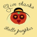 Thanksgiving lettering - give thanks - hello pumpkin - hand-drawn lettering. thanksgiving symbol - Mrs Pumpkin character in Royalty Free Stock Photo