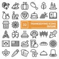 Thanksgiving line icon set, celebration symbols collection, vector sketches, logo illustrations, food signs linear Royalty Free Stock Photo