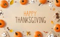 Thanksgiving message with autumn pumpkins with present boxes Royalty Free Stock Photo