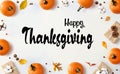 Thanksgiving message with autumn pumpkins with present boxes Royalty Free Stock Photo