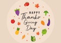 Thanksgiving message with collection of autumn theme with a fruits and autumn leave. Happy Thanksgiving Day event typography text Royalty Free Stock Photo