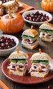 Thanksgiving Mini Turkey Sandwiches With Cranberr. Generative AI Royalty Free Stock Photo