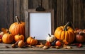 Thanksgiving mockup with yellow pumpkin. Halloween, fall minimal composition