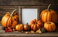 Thanksgiving mockup with yellow pumpkin. Halloween, fall minimal composition
