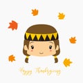 Happy Thanksgiving Native American Girl Card Vector