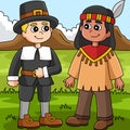 Thanksgiving Native American Pilgrim Illustration