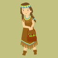 Thanksgiving Native Girl Carrying Basket of Apples