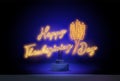 Thanksgiving neon sign. Happy thanksgiving retro neon banner on dark background. Thanksgiving day. Night bright Royalty Free Stock Photo