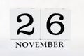 Thanksgiving November 26 2020 calendar on white isolated background