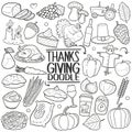 Thanksgiving Party Traditional doodle icon hand draw set Royalty Free Stock Photo