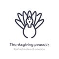 thanksgiving peacock outline icon. isolated line vector illustration from united states of america collection. editable thin