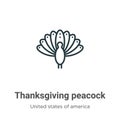 Thanksgiving peacock outline vector icon. Thin line black thanksgiving peacock icon, flat vector simple element illustration from