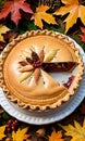 Thanksgiving Pie In The Middle Of A Forest Clearing With Fall Foliag. Generative AI Royalty Free Stock Photo