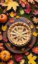 Thanksgiving Pie In The Middle Of A Forest Clearing With Fall Foliag. Generative AI Royalty Free Stock Photo