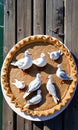 Thanksgiving Pie On A Wooden Jetty With Seagulls Overhea. Generative AI