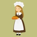 Thanksgiving Pilgrim Girl Carrying a Pumpkin Pie