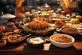 Thanksgiving potluck concept with a diverse