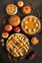 Thanksgiving pumpkin and apple various pies Royalty Free Stock Photo