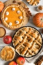Thanksgiving pumpkin and apple various pies Royalty Free Stock Photo