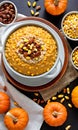 Thanksgiving Pumpkin And Corn Kernel Oatmea. Generative AI Royalty Free Stock Photo
