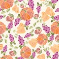 Thanksgiving Pumpkin, Fruits Seamless Pattern Background Design