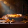 Thanksgiving Pumpkin Pie on a Wooden Table in a Cozy Atmosphere. Generative AI