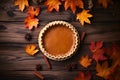 Thanksgiving Pumpkin Pie on a Wooden Table in a Cozy Atmosphere. Generative AI