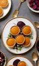 Thanksgiving Pumpkin Tarts Paired With A Dish Of Roasted Beet Sala. Generative AI