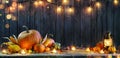 Thanksgiving - Pumpkins On Rustic Table
