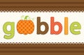 Thanksgiving retro applique of fabric gingham letters and cute pumpkin in autumn colors