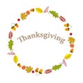 Thanksgiving round wreath of autumn leaves on a white background Royalty Free Stock Photo