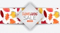Thanksgiving sale banner, website header or newsletter cover overlay for a custom image. Red and orange fall leaves realistic vect