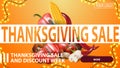 Thanksgiving sale and discount week, creative discount banner with autumn harvest behind the police tape