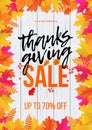 Thanksgiving sale poster autumn promo discount fall web banner vector leaf template Royalty Free Stock Photo