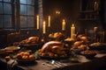 Thanksgiving scene adorned with an array of delectable dishes