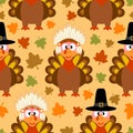 Thanksgiving seamless background with funny turkey