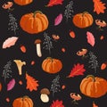 Thanksgiving seamless background - leaves and vegetables pattern. Watercolor style vector autumn illustration Royalty Free Stock Photo