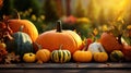 Thanksgiving Still life of pumpkins of various shapes, Seasonal holiday concept, harvest,