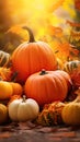 Thanksgiving Still life of pumpkins of various shapes, Seasonal holiday concept, harvest